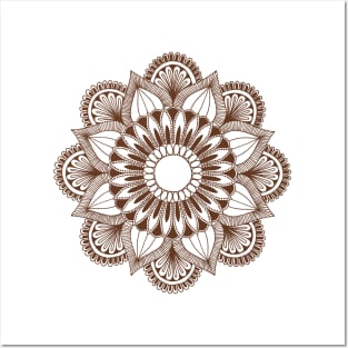 Flower Mandala (brown on white) Posters and Art